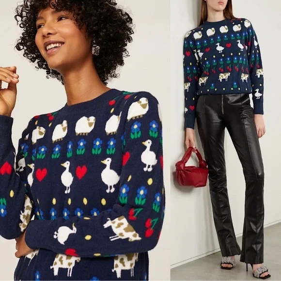 HVN Diana Fuzzy Brushed Intarsia Knit Animal Stripe Sweater - Picture 2 of 15